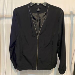 black collarless jacket